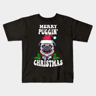 Pug Funny Merry Puggin Christmas Kids T-Shirt